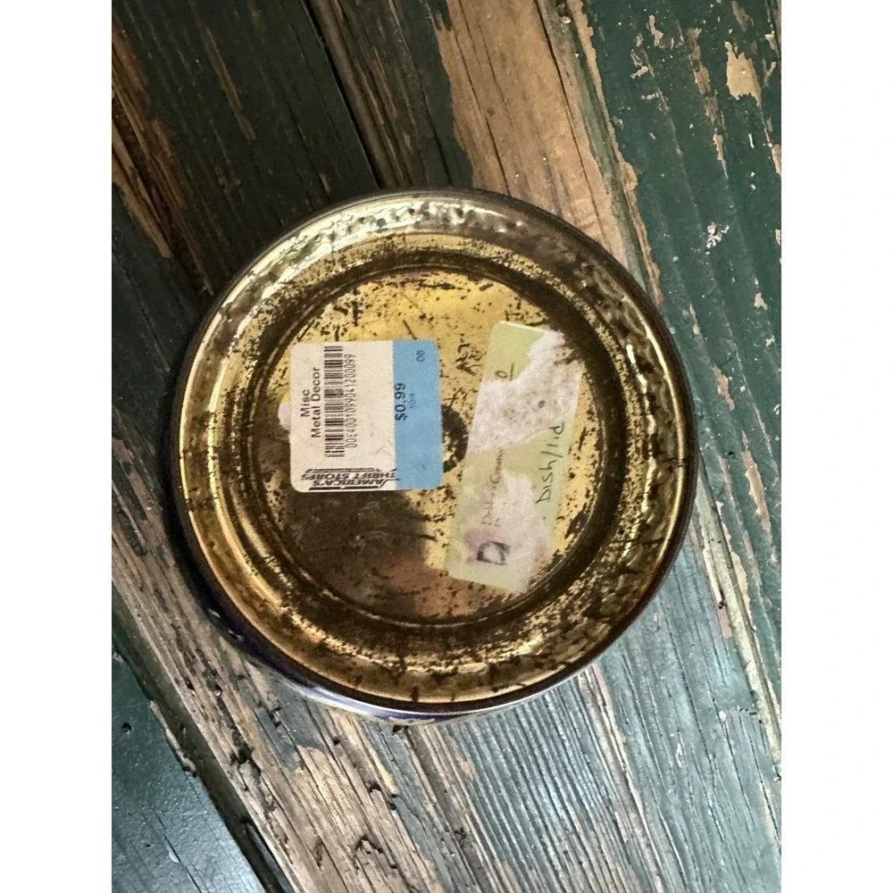 Vintage Cobalt Blue Gold Filigree Metal Canister Trinket Box with Lid Pedestal‎